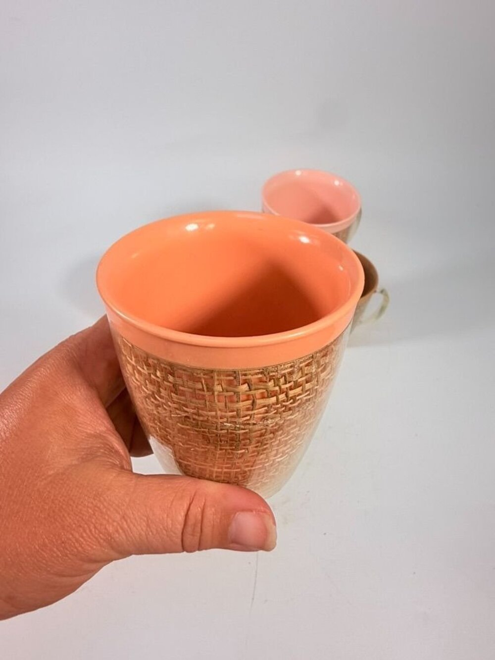 Coffee Mugs Raffiaware Thermal Insulated Melmac Burlap 3.5” Pastels MCM Set of 5 - Picture 11 of 13